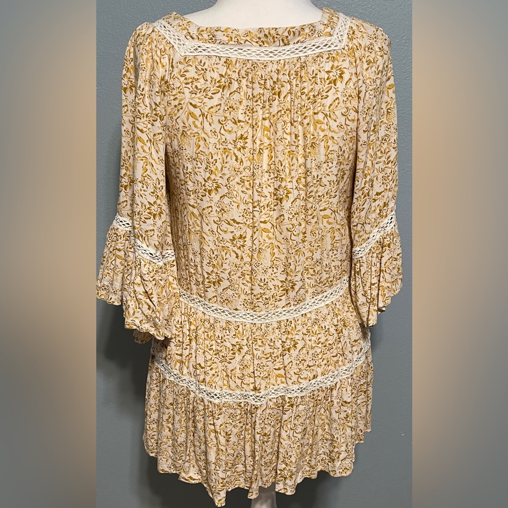 Free People Talk About It Tunic Ivory Gold Boho Floral Tiered Flowy Petite Small - Picture 5 of 7